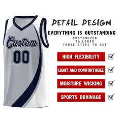 Gray Navy-White Color Block Team Basketball Jersey 4