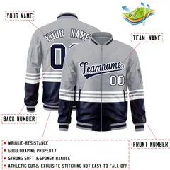 Gray Navy-White Color Block Varsity Letterman Bomber Jacket 2