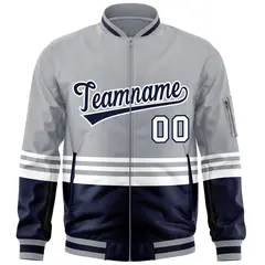 Gray Navy-White Color Block Varsity Letterman Bomber Jacket 3