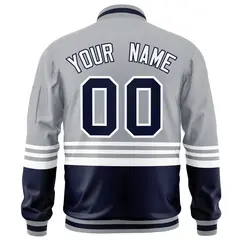 Gray Navy-White Color Block Varsity Letterman Bomber Jacket 4