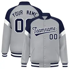 Gray Navy-White Color Block Varsity Letterman Jacket 1