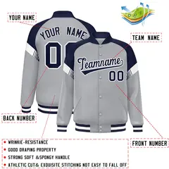 Gray Navy-White Color Block Varsity Letterman Jacket 2