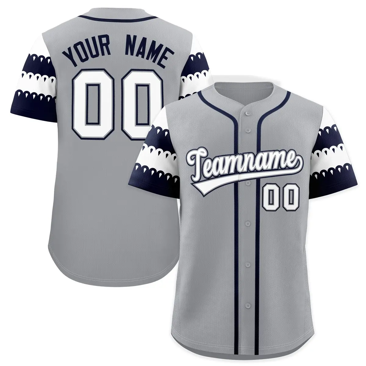 Gray Navy White Flag Lace Sleeve Baseball Jersey
