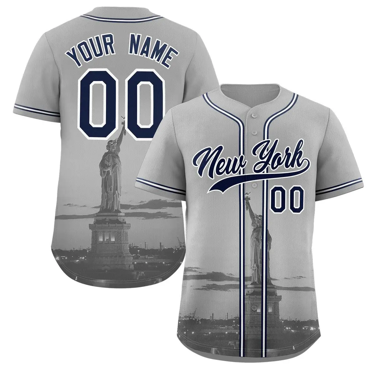 Gray Navy-White New York City Skyline Baseball Jersey