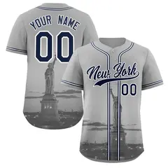 Gray Navy-White New York City Skyline Baseball Jersey 1