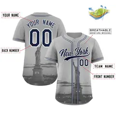Gray Navy-White New York City Skyline Baseball Jersey 2