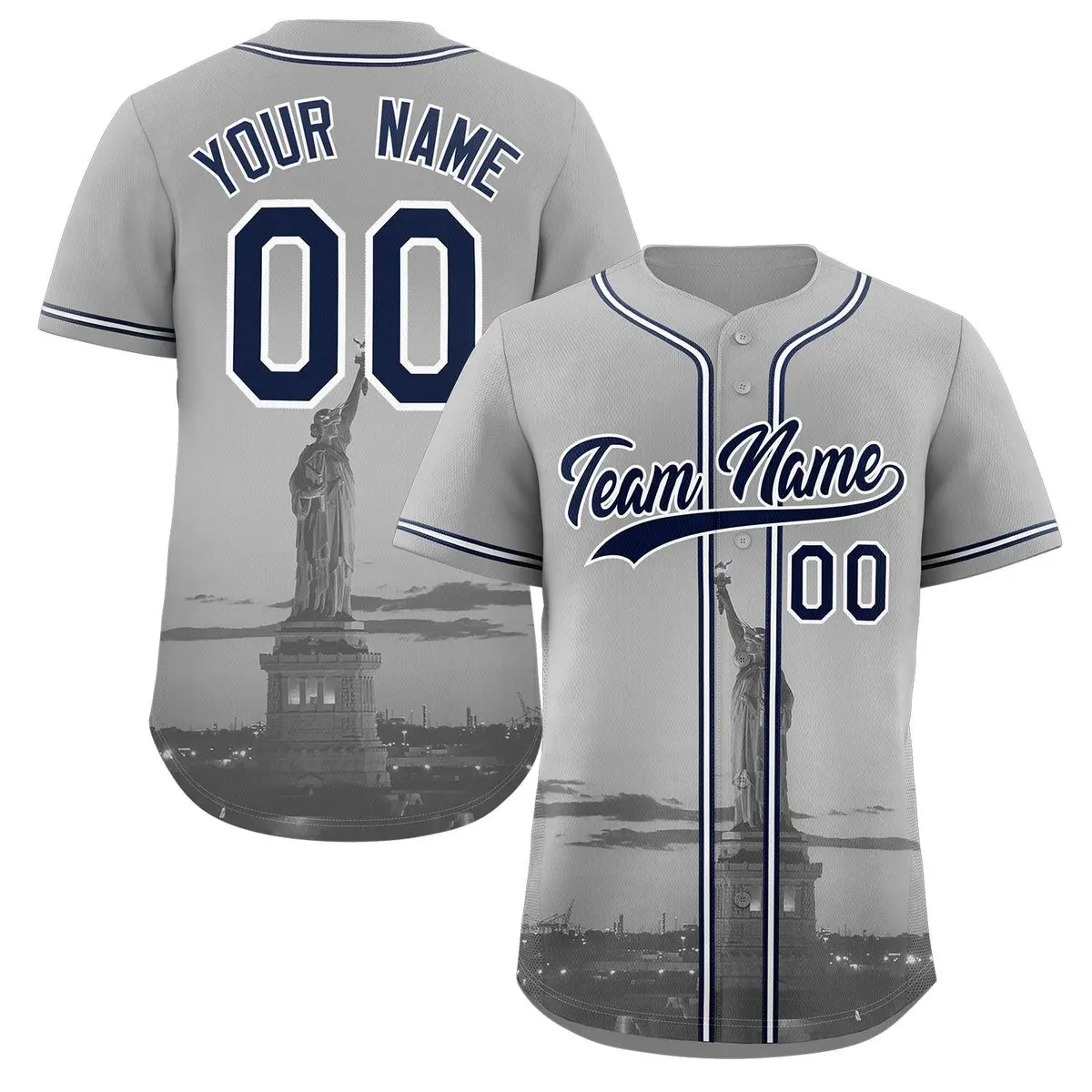 Gray Navy-White New York City Skyline Baseball Jersey