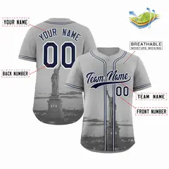 Gray Navy-White New York City Skyline Baseball Jersey 2