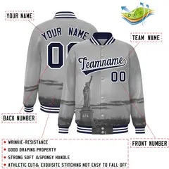 Gray Navy White New York City Skyline Varsity Full-Snap Jacket 2