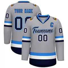 Gray Navy White-Powder Blue Classic Style Hockey Jersey