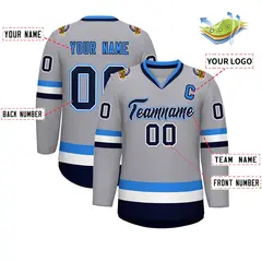 Gray Navy White-Powder Blue Classic Style Hockey Jersey 2