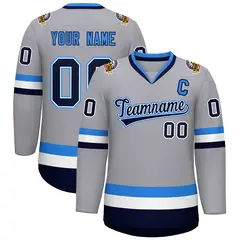 Gray Navy White-Powder Blue Classic Style Hockey Jersey 1
