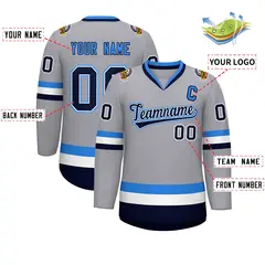 Gray Navy White-Powder Blue Classic Style Hockey Jersey 2