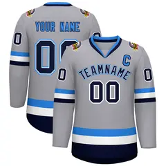 Gray Navy White-Powder Blue Classic Style Hockey Jersey 1