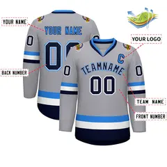 Gray Navy White-Powder Blue Classic Style Hockey Jersey 2