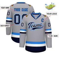 Gray Navy White-Powder Blue Classic Style Hockey Jersey 2