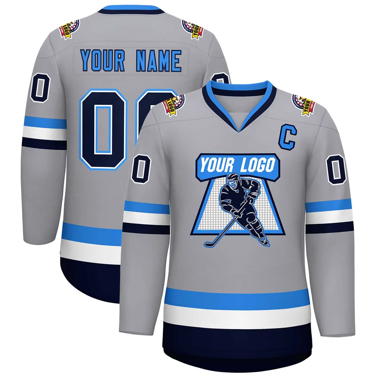 Gray Navy White-Powder Blue Classic Style Hockey Jersey