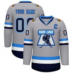 Gray Navy White-Powder Blue Classic Style Hockey Jersey 1
