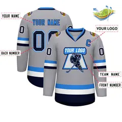 Gray Navy White-Powder Blue Classic Style Hockey Jersey 2