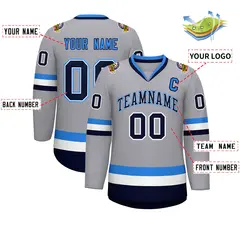 Gray Navy White-Powder Blue Classic Style Hockey Jersey 2