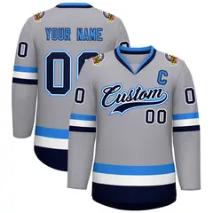 Gray Navy White-Powder Blue Classic Style Hockey Jersey 1
