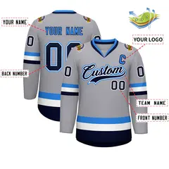 Gray Navy White-Powder Blue Classic Style Hockey Jersey 2