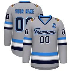 Gray Navy White-Powder Blue Classic Style Hockey Jersey 1