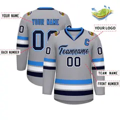Gray Navy White-Powder Blue Classic Style Hockey Jersey 2