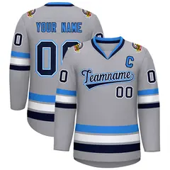 Gray Navy White-Powder Blue Classic Style Hockey Jersey