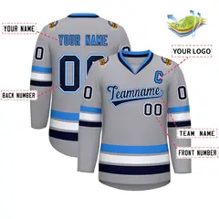 Gray Navy White-Powder Blue Classic Style Hockey Jersey 2