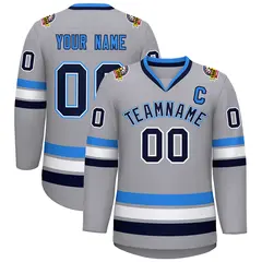 Gray Navy White-Powder Blue Classic Style Hockey Jersey 1