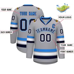 Gray Navy White-Powder Blue Classic Style Hockey Jersey 2