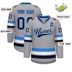 Gray Navy White-Powder Blue Classic Style Hockey Jersey 2