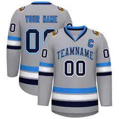 Gray Navy White-Powder Blue Classic Style Hockey Jersey 1