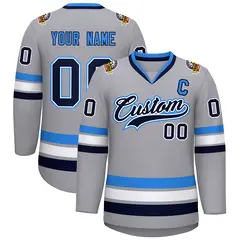 Gray Navy White-Powder Blue Classic Style Hockey Jersey 1