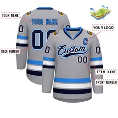 Gray Navy White-Powder Blue Classic Style Hockey Jersey 2
