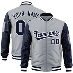 Gray Navy-White Raglan Sleeves Letterman Bomber Jacket 1