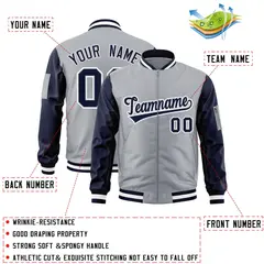 Gray Navy-White Raglan Sleeves Letterman Bomber Jacket 2