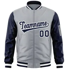 Gray Navy-White Raglan Sleeves Letterman Bomber Jacket 3