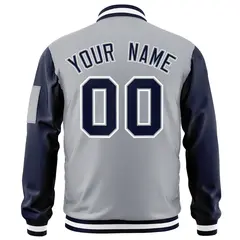 Gray Navy-White Raglan Sleeves Letterman Bomber Jacket 4