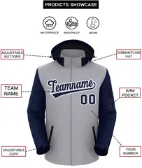 Gray Navy-White Raglan Sleeves Waterproof Jacket 2