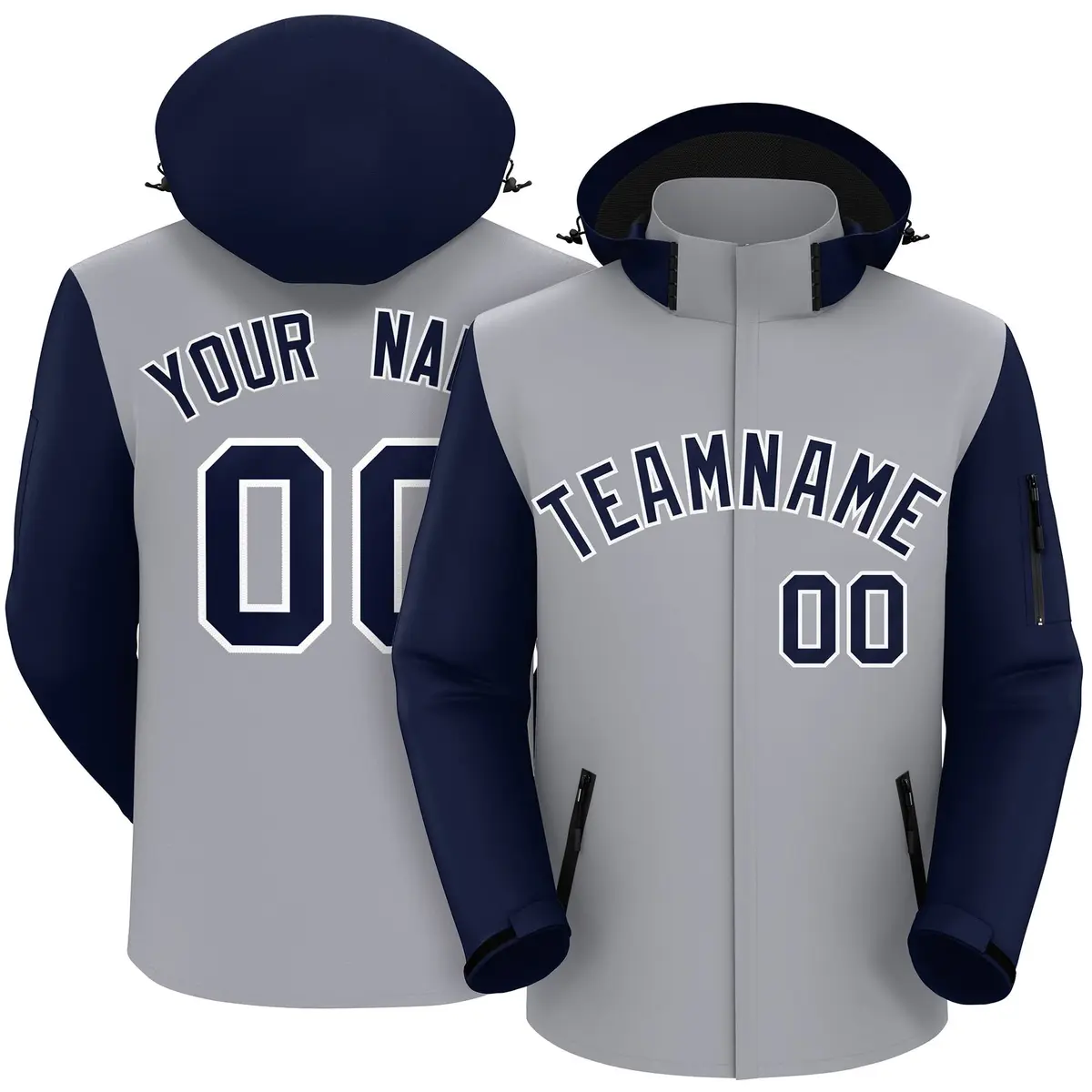Gray Navy-White Raglan Sleeves Waterproof Jacket