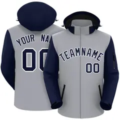 Gray Navy-White Raglan Sleeves Waterproof Jacket 1