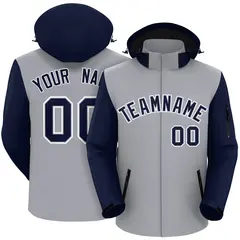 Gray Navy-White Raglan Sleeves Waterproof Jacket 1