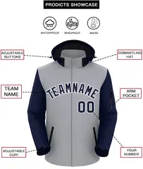 Gray Navy-White Raglan Sleeves Waterproof Jacket 2