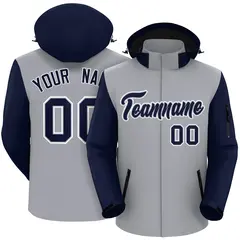 Gray Navy-White Raglan Sleeves Waterproof Jacket 1