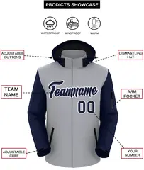 Gray Navy-White Raglan Sleeves Waterproof Jacket 2
