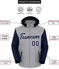Gray Navy-White Raglan Sleeves Waterproof Jacket 2