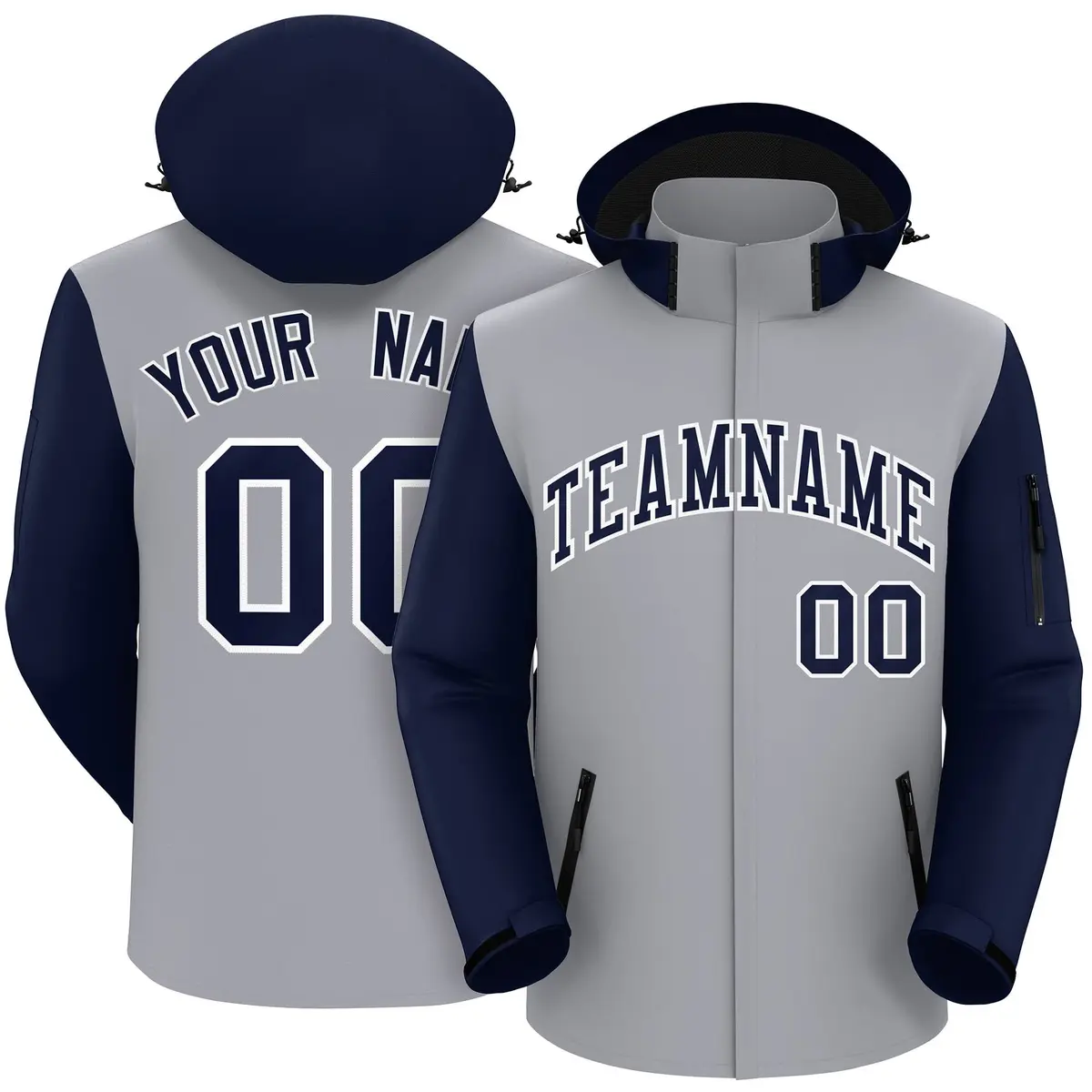 Gray Navy-White Raglan Sleeves Waterproof Jacket