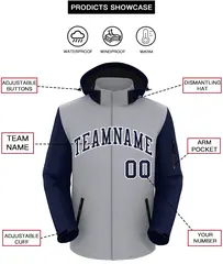 Gray Navy-White Raglan Sleeves Waterproof Jacket 2